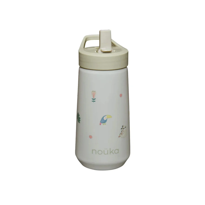 NOÜKA - Garrafa de plástico com tampa flip-top e palhinha 400 ml Sloth Jungle
