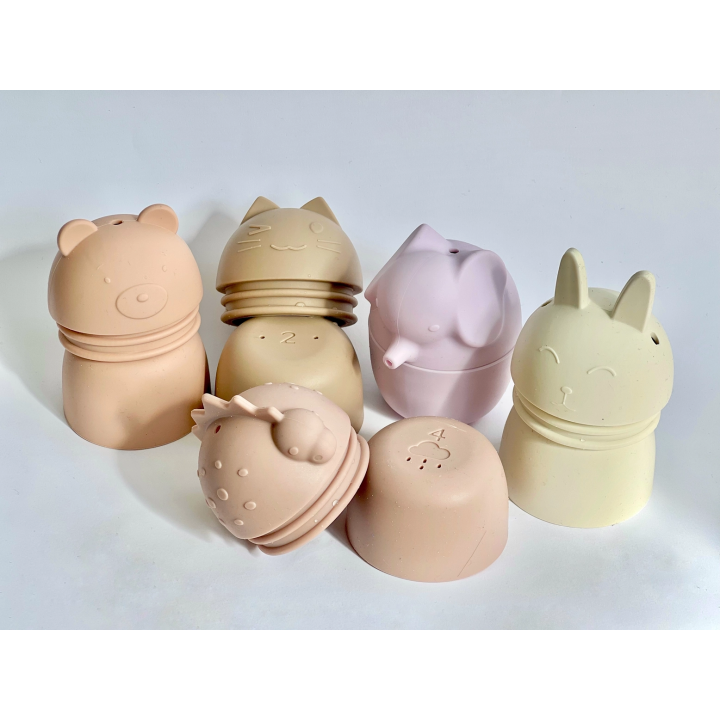 PLAY AND STORE - Conjunto de 5 Brinquedos de Banho para Crianças - Cores Claras