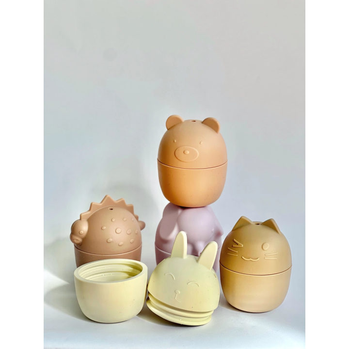 PLAY AND STORE - Conjunto de 5 Brinquedos de Banho para Crianças - Cores Claras